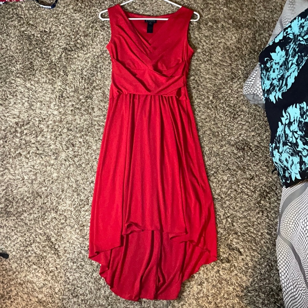 Ladies Enfocus Studio Red High Low Dress Sheer